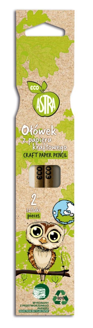 Ołówek grafitowy okrągły HB z papieru kraftowego z gumką ECO ASTRA 2 szt Ołówek grafitowy okrągły HB z papieru kraftowego z gumką ECO ASTRA 2 szt