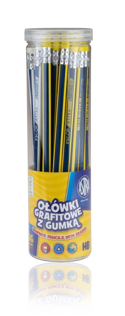 Ołówki grafitowe trójkątne HB z gumką ASTRA - 1 szt. Ołówki grafitowe trójkątne HB z gumką ASTRA - 1 szt.