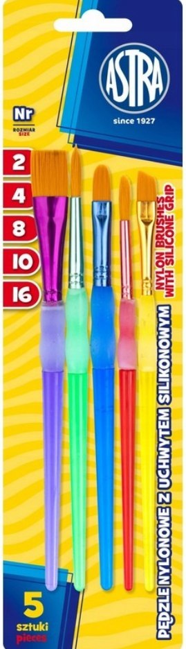Zestaw pędzli ASTRA nylon. uchwyt silikon. 5 szt.