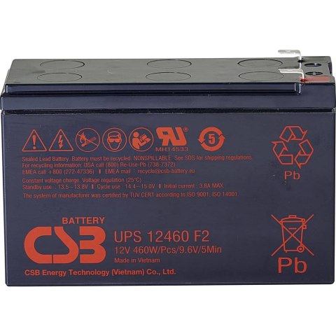 CSB Battery Battery 12V, 9Ah, AGM | UPS12460F2 | 460 W CSB Battery Battery 12V, 9Ah, AGM | UPS12460F2 | 460 W