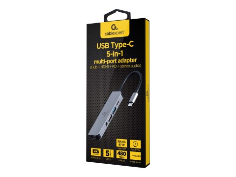 Cablexpert USB Type-C 5-in-1 multi-port adapter (Hub + HDMI + PD + stereo audio) | A-CM-COMBO5-02 Cablexpert USB Type-C 5-in-1 multi-port adapter (Hub + HDMI + PD + stereo audio) | A-CM-COMBO5-02