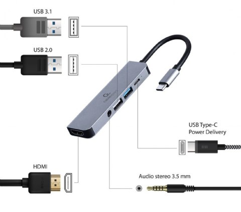 Cablexpert USB Type-C 5-in-1 multi-port adapter (Hub + HDMI + PD + stereo audio) | A-CM-COMBO5-02 Cablexpert USB Type-C 5-in-1 multi-port adapter (Hub + HDMI + PD + stereo audio) | A-CM-COMBO5-02