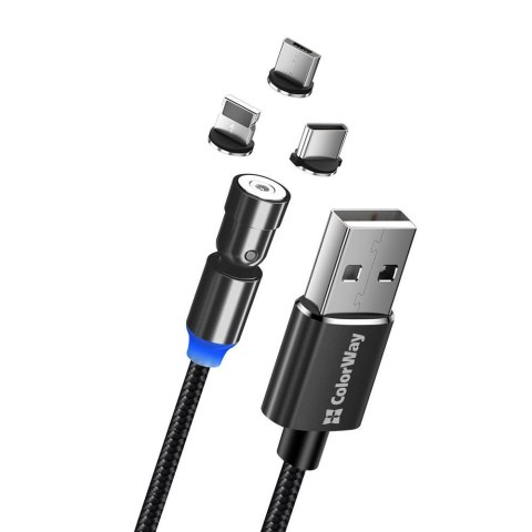 ColorWay Cable 3in1 (Lightning+MicroUSB+Type-C) Magnetic Rotation 540° 2.4А, 1m | CW-CBUU037-BK ColorWay Cable 3in1 (Lightning+MicroUSB+Type-C) Magnetic Rotation 540° 2.4А, 1m | CW-CBUU037-BK