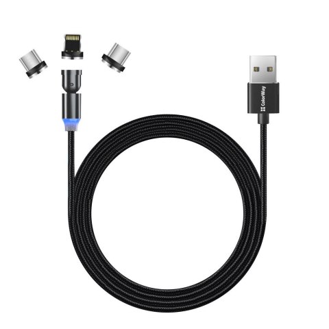 ColorWay Cable 3in1 (Lightning+MicroUSB+Type-C) Magnetic Rotation 540° 2.4А, 1m | CW-CBUU037-BK ColorWay Cable 3in1 (Lightning+MicroUSB+Type-C) Magnetic Rotation 540° 2.4А, 1m | CW-CBUU037-BK