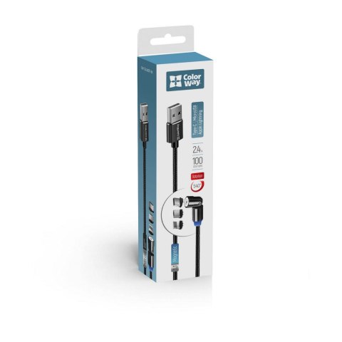 ColorWay Cable 3in1 (Lightning+MicroUSB+Type-C) Magnetic Rotation 540° 2.4А, 1m | CW-CBUU037-BK ColorWay Cable 3in1 (Lightning+MicroUSB+Type-C) Magnetic Rotation 540° 2.4А, 1m | CW-CBUU037-BK