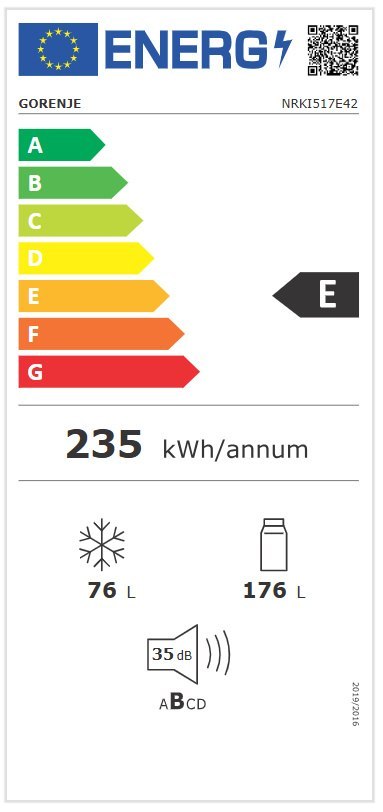 Gorenje Refrigerator | NRKI517E42 | Energy efficiency class E | Built-in | Combi | Height 177.2 cm | No Frost system | Fridge ne