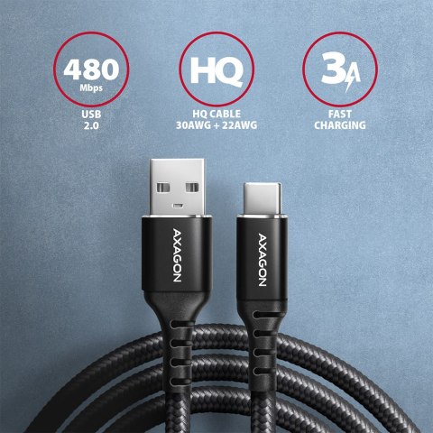 AXAGON Data and charging cable, 1.5 m | BUCM-AM15AB | USB Type-C to USB Type-A AXAGON Data and charging cable, 1.5 m | BUCM-AM15AB | USB Type-C to USB Type-A