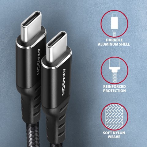 AXAGON Data and charging cable, 1m | BUCM-CM10AB | USB Type C to USB Type C AXAGON Data and charging cable, 1m | BUCM-CM10AB | USB Type C to USB Type C