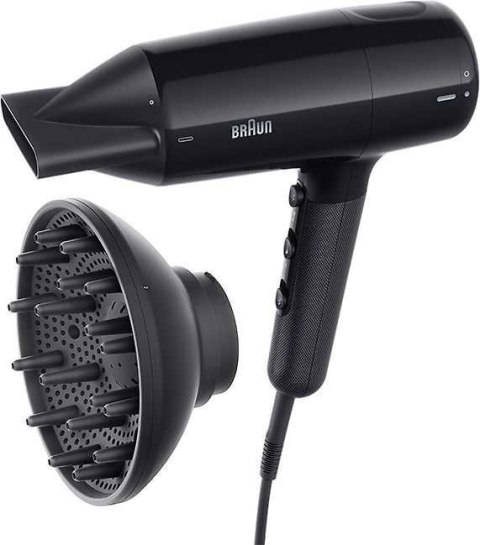Braun Hair dryer | BRHD225E | 2200 W | Number of temperature settings 3 | Ionic function | Diffuser nozzle | Black Braun Hair dryer | BRHD225E | 2200 W | Number of temperature settings 3 | Ionic function | Diffuser nozzle | Black