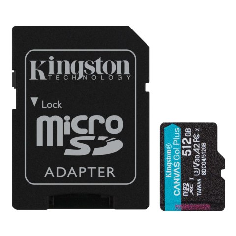 Kingston | Canvas Go! Plus | 512 GB | microSD | Flash memory class Class 10, UHS-I, U3, V30, A2 Kingston | Canvas Go! Plus | 512 GB | microSD | Flash memory class Class 10, UHS-I, U3, V30, A2