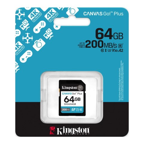 Kingston | Canvas Go! Plus | 64 GB | SD | Flash memory class Class 10, UHS-I, U3, V30 Kingston | Canvas Go! Plus | 64 GB | SD | Flash memory class Class 10, UHS-I, U3, V30