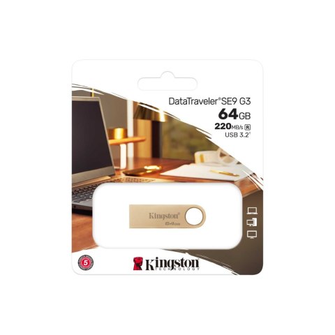 Kingston DataTraveler SE9 G3 | 64 GB | USB 3.2 | Gold Kingston DataTraveler SE9 G3 | 64 GB | USB 3.2 | Gold