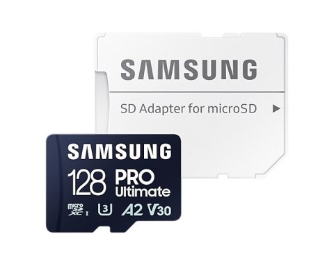 Samsung | Karta microSD | PRO Ultimate | 128 GB | Karta pamięci microSDXC | Pamięć flash klasy U3, V30, A2 | Adapter SD Samsung | Karta microSD | PRO Ultimate | 128 GB | Karta pamięci microSDXC | Pamięć flash klasy U3, V30, A2 | Adapter SD