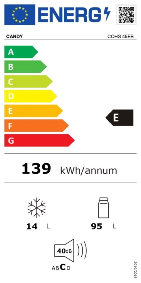 Lodówka Candy COHS 45EB, E, wolnostojąca, spiżarnia, wysokość 85 cm, pojemność chłodziarki 95 l, pojemność zamrażarki 14 l, czar Lodówka Candy COHS 45EB, E, wolnostojąca, spiżarnia, wysokość 85 cm, pojemność chłodziarki 95 l, pojemność zamrażarki 14 l, czar