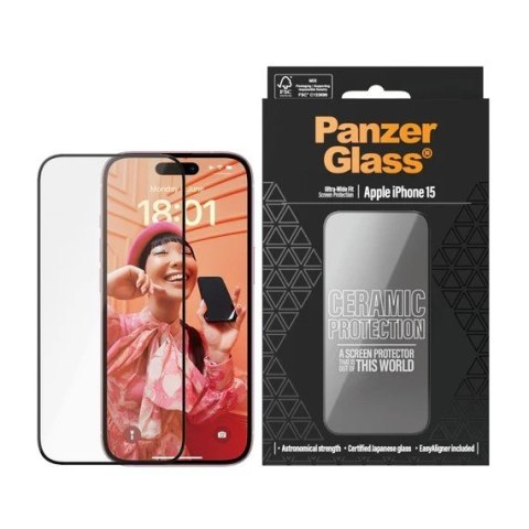 PanzerGlass Ceramic Protection dla iPhone 15 | Ultra-Wide Fit z EasyAligner | PanzerGlass PanzerGlass Ceramic Protection dla iPhone 15 | Ultra-Wide Fit z EasyAligner | PanzerGlass