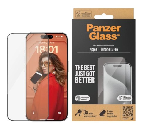 PanzerGlass | Ochraniacz ekranu - szkło | Apple iPhone 15 Pro | Szkło hartowane | Czarny | Przezroczysty PanzerGlass | Ochraniacz ekranu - szkło | Apple iPhone 15 Pro | Szkło hartowane | Czarny | Przezroczysty