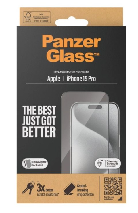 PanzerGlass | Ochraniacz ekranu - szkło | Apple iPhone 15 Pro | Szkło hartowane | Czarny | Przezroczysty PanzerGlass | Ochraniacz ekranu - szkło | Apple iPhone 15 Pro | Szkło hartowane | Czarny | Przezroczysty