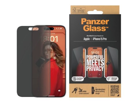 Szkło Hartowane PanzerGlass z Filtracją Prywatności do Apple iPhone 15 Pro | Czarne | Przezroczyste Szkło Hartowane PanzerGlass z Filtracją Prywatności do Apple iPhone 15 Pro | Czarne | Przezroczyste