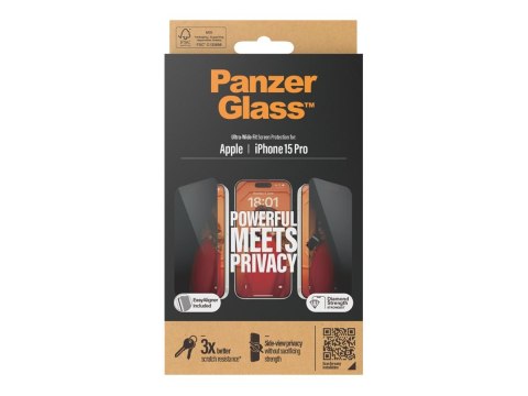 Szkło Hartowane PanzerGlass z Filtracją Prywatności do Apple iPhone 15 Pro | Czarne | Przezroczyste Szkło Hartowane PanzerGlass z Filtracją Prywatności do Apple iPhone 15 Pro | Czarne | Przezroczyste