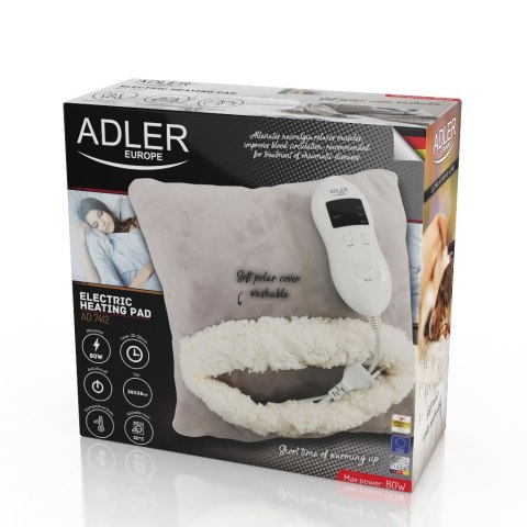 Adler Blanket heating pad AD 7412 Number of heating levels 8 Number of persons 1 Washable Soft fleece 80 W Grey Adler Blanket heating pad AD 7412 Number of heating levels 8 Number of persons 1 Washable Soft fleece 80 W Grey