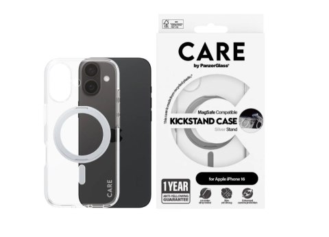 CARE by PanzerGlass Case Feature Silver Kickstand & MagSafe iPhone 16 | CARE CARE by PanzerGlass Case Feature Silver Kickstand & MagSafe iPhone 16 | CARE