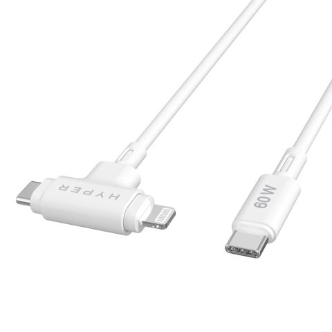 Hyper HyperJuice Silikonowy kabel USB-C do USB-C i Lightning Hybrid 60W, biały | Hyper Hyper HyperJuice Silikonowy kabel USB-C do USB-C i Lightning Hybrid 60W, biały | Hyper