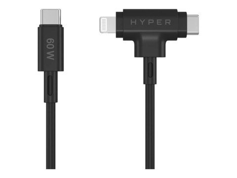 Hyper HyperJuice Silikonowy kabel USB-C do USB-C i Lightning Hybrid 60W, czarny | Hyper Hyper HyperJuice Silikonowy kabel USB-C do USB-C i Lightning Hybrid 60W, czarny | Hyper