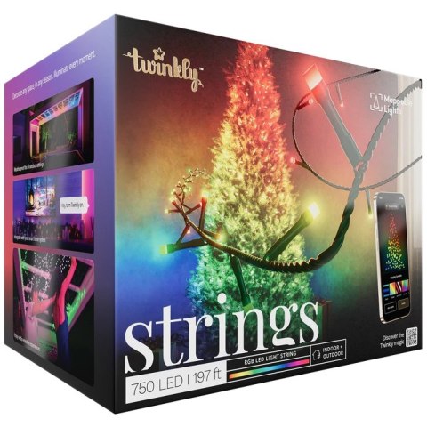 Twinkly Strings Smart LED 750 RGB (Multicolor), 60m, czarny przewód|Twinkly Twinkly Strings Smart LED 750 RGB (Multicolor), 60m, czarny przewód|Twinkly