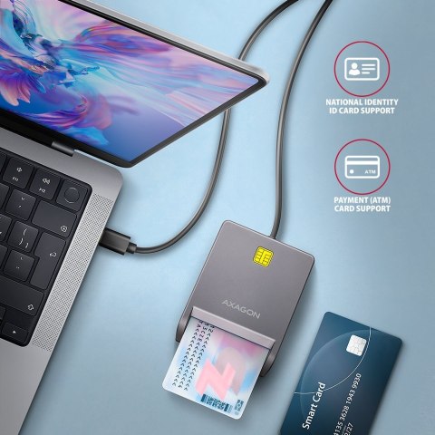 AXAGON CRE-SM3TC USB-C Czytnik kart inteligentnych/kart identyfikacyjnych, kabel 1,2 m | AXAGON AXAGON CRE-SM3TC USB-C Czytnik kart inteligentnych/kart identyfikacyjnych, kabel 1,2 m | AXAGON