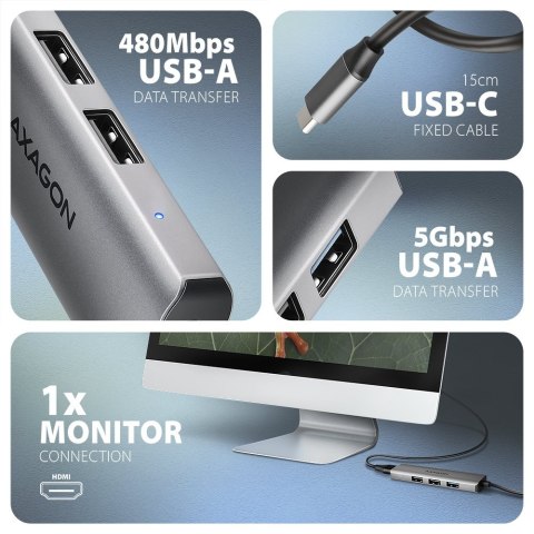 AXAGON HMC-H3A hub USB 5Gbps, 3x USB-A, HDMI 4k/30Hz, kabel USB-C 15cm | AXAGON AXAGON HMC-H3A hub USB 5Gbps, 3x USB-A, HDMI 4k/30Hz, kabel USB-C 15cm | AXAGON