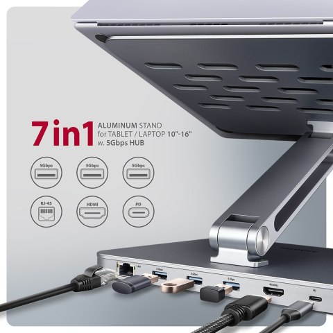 Podstawka AXAGON HMC-STND dla laptopów 10"-16" i huba USB 5Gbps, 3x USB-A, HDMI 4K/60Hz, RJ-45 | AXAGON Podstawka AXAGON HMC-STND dla laptopów 10"-16" i huba USB 5Gbps, 3x USB-A, HDMI 4K/60Hz, RJ-45 | AXAGON