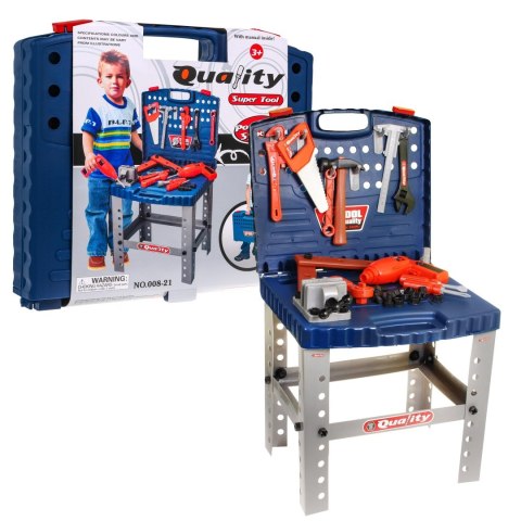 Warsztat 2w1 dla dzieci 3+ Przenośna Walizka + Stolik do majsterkowania + Narzędzia Warsztat 2w1 dla dzieci 3+ Przenośna Walizka + Stolik do majsterkowania + Narzędzia