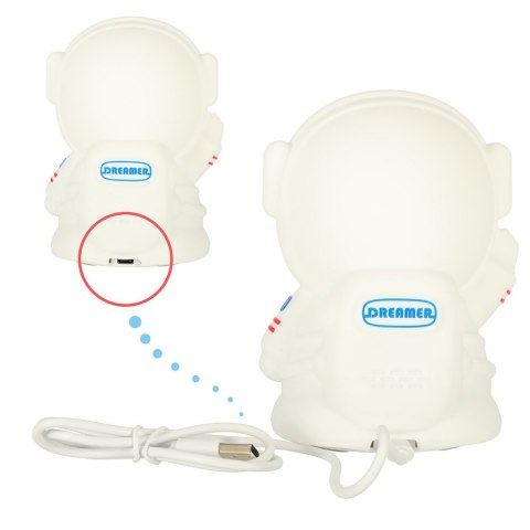 Lampka nocna dla dzieci silikonowa 8 LED USB biała astronauta Lampka nocna dla dzieci silikonowa 8 LED USB biała astronauta