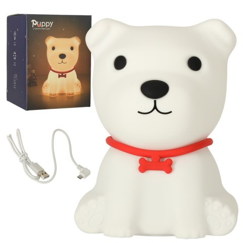 Lampka nocna dla dzieci silikonowa 8 LED USB biała piesek Lampka nocna dla dzieci silikonowa 8 LED USB biała piesek