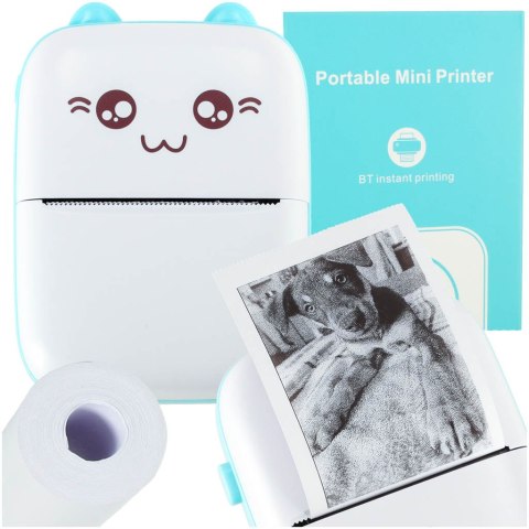 Drukotek drukarka mini termiczna do zdjęć etykiet + kabel USB kot niebieski Drukotek drukarka mini termiczna do zdjęć etykiet + kabel USB kot niebieski
