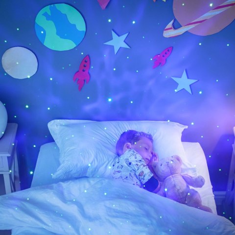 Lampka nocna dla dzieci projektor gwiazd astronauta z gwiazdką na pilot biała Lampka nocna dla dzieci projektor gwiazd astronauta z gwiazdką na pilot biała